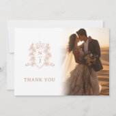 クラウンモノグラムバラ結婚金ゴールドの写真QRコード サンキューカード (正面)