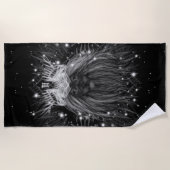 クラウンモノグラムブラック付きスターライトライオン ビーチタオル (正面)