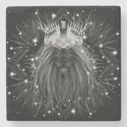 クラウンモノグラム付きスターライトライオン ストーンコースター (正面)