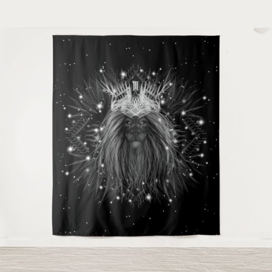 クラウンモノグラム付きスターライトライオン タペストリー (正面)