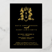 クラウンモノグラム結婚フォレイジの黒金ゴールド 箔招待状 (正面)