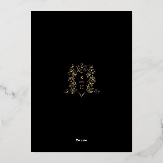 クラウンモノグラム結婚フォレイジの黒金ゴールド 箔招待状 (裏面)