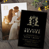 クラウンモノグラム金ゴールド結婚ブラック前夜 箔招待状