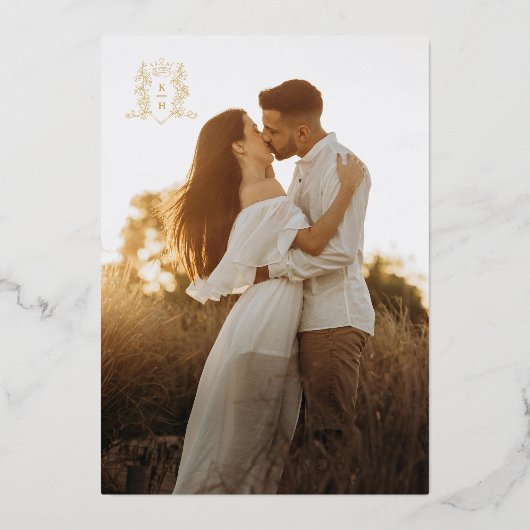 クラウンモノグラム金ゴールド結婚ブラック前夜 箔招待状 (裏面)