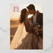 クラウンモノグラム ゴールド ワインレッド 結婚式 前夜祭 箔招待状 (裏面)