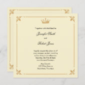 クラウンリージェンシーイン金ゴールドとアイボリー結婚式招待状 招待状 (正面/裏面)