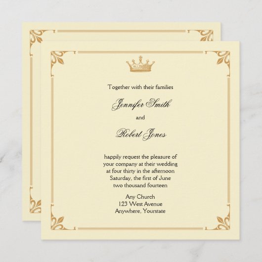 クラウンリージェンシーイン金ゴールドとアイボリー結婚式招待状 招待状 (正面/裏面)