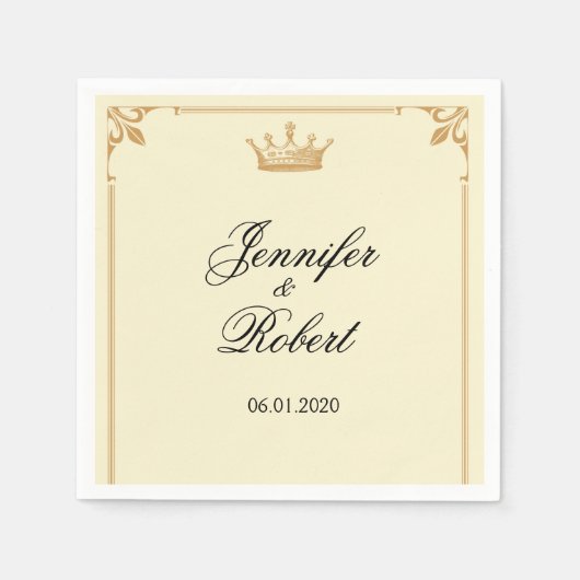 クラウンリージェンシーイン金ゴールドとアイボリー スタンダードカクテルナプキン (正面)