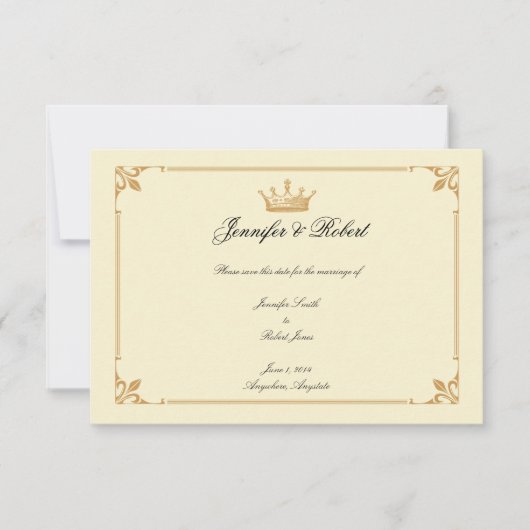 クラウンリージェンシー金ゴールドとアイボリー保存日付 セーブザデート (正面)