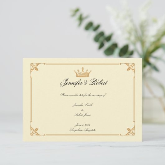 クラウンリージェンシー金ゴールドとアイボリー保存日付 セーブザデート (スタンド正面)