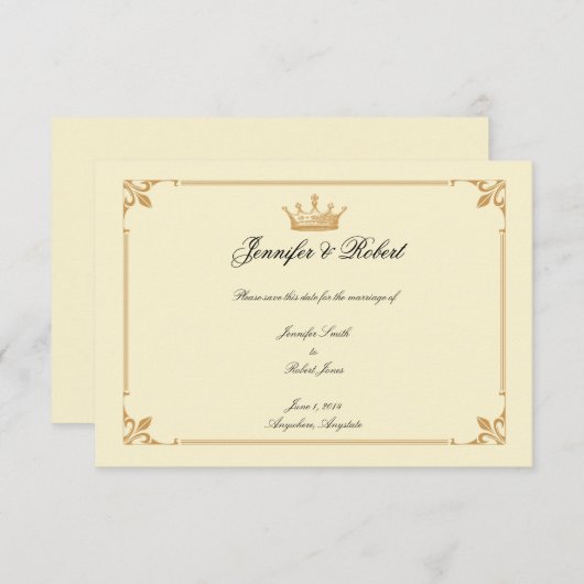 クラウンリージェンシー金ゴールドとアイボリー保存日付 セーブザデート (正面/裏面)