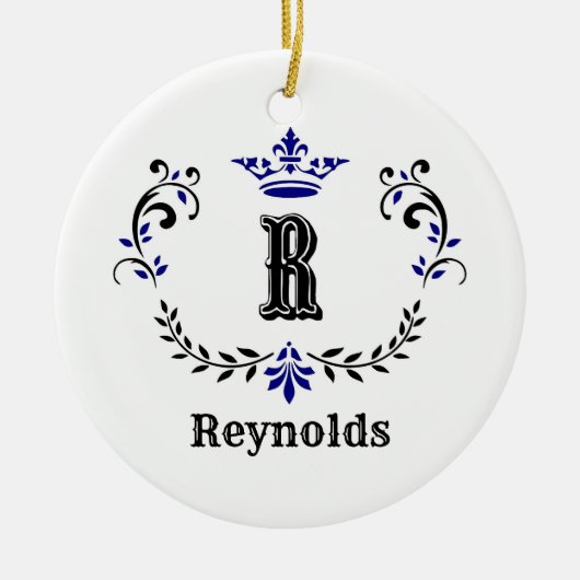 クラウンリースモノグラム'Rパーソナライズされた' セラミックオーナメント (正面)