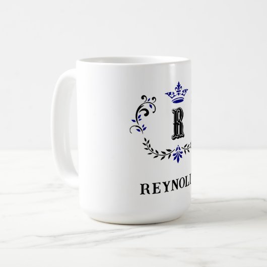 クラウンリース文字R パーソナライズされた コーヒーマグカップ (正面左)