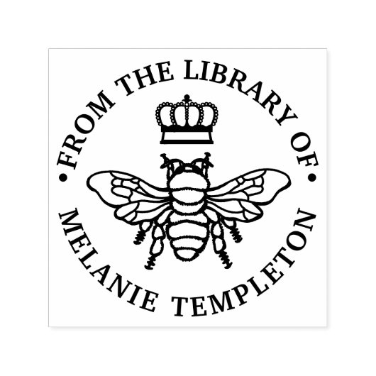 クラウン付きの女王蜂 "From the library of" 名前 セルフインキングスタンプ (デザイン)