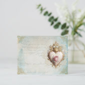 クラウン付きハートヴィンテージコラージポストカード ポストカード (スタンド正面)