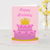 クラウン付きピンクケーキ誕生日空白の内側 カード (黄色い花)