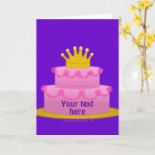 クラウン付きピンクケーキ誕生日 カード (黄色い花)