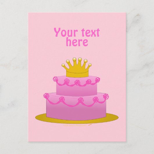 クラウン付きピンクケーキ誕生日 ポストカード (正面)