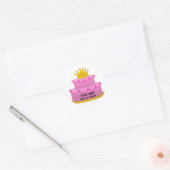クラウン付きピンクケーキ誕生日 ラウンドシール (封筒)