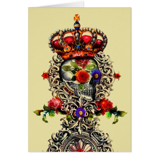 クラウン付きフローラスカルグリーティングカード (正面)