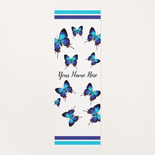 クラウン付きヘアストリーク – 青い蝶パーソナライズされたヨーヨー ヨガマット (正面)