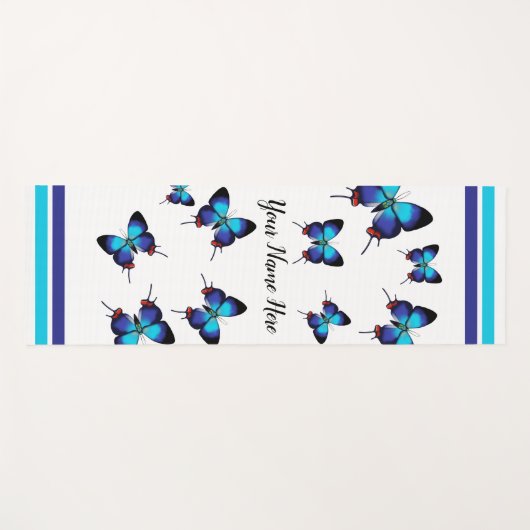 クラウン付きヘアストリーク – 青い蝶パーソナライズされたヨーヨー ヨガマット (正面(横))