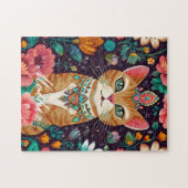 クラウン付き宝石で飾られた猫パズル ジグソーパズル (横)