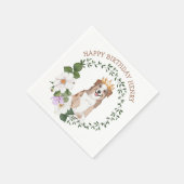 クラウン付き犬フローラ誕生日 スタンダードカクテルナプキン (角)