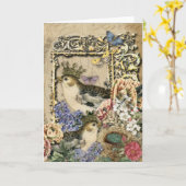 クラウン付き鳥 – ヴィンテージ空白のの挨拶状 カード (黄色い花)