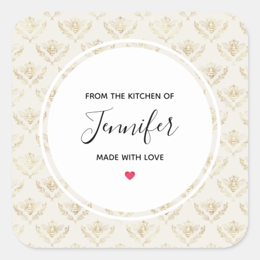 クラウン柄のキッチン付きゴールデンのまわりに スクエアシール (正面)