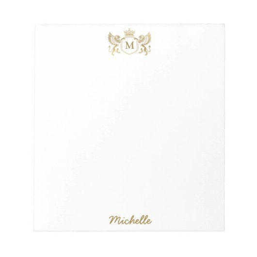 クラウン王室のエンブレムライオンズモノグラムスクリプト金ゴールド ノートパッド (正面)