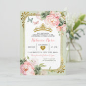 クラウン王室のセージグリーンライトピンクキンセアニラ 招待状 (スタンド正面)