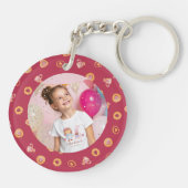 クラウン王室のティーパーティーパターンピンク誕生日写真 キーホルダー (裏面)