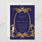 クラウン王室のブルー金ゴールドフローリッシュブランチ&バブリー 招待状 (正面)
