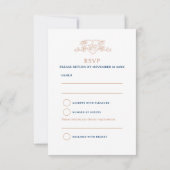 クラウン葉モノグラム結婚の青いバラ金ゴールド 出欠カード (裏面)