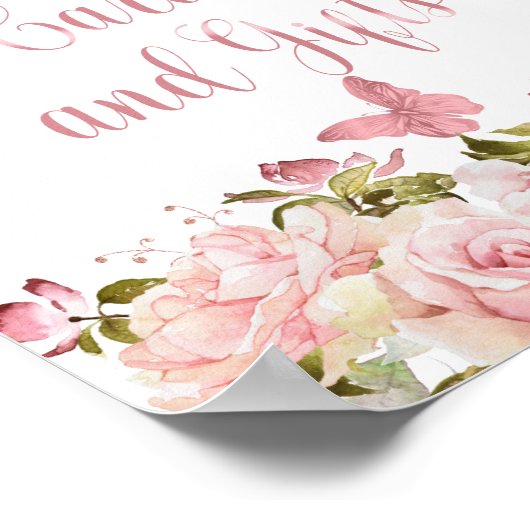 クラウン蝶ピンクのフローラカードとギフトサイン ポスター (角)