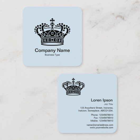クラウン記号 – 青淡い色の上の黒 スクエア名刺 (正面/裏面)