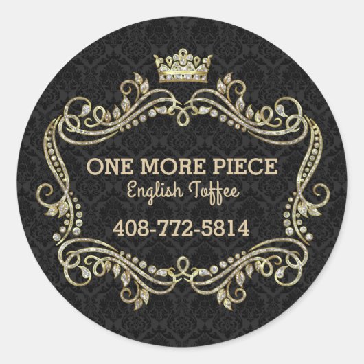クラウン金ゴールドグリッターおよび渦巻形のフローラフレーム ラウンドシール (正面)