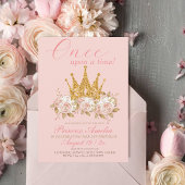 クラウン金ゴールドピンクローズプリンセス1st誕生日パーティー 招待状