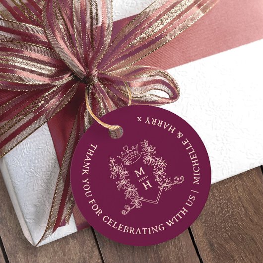 クラウン離れモノグラム描深いレッド結婚ズ フェイバータグ