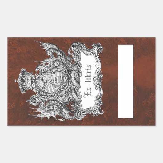 クラウン&ドラゴン蔵書票ステッカー 長方形シール (正面)