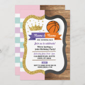 クラウン&バスケットボールジョイント誕生日ガールボーイスポーツ 招待状 (正面/裏面)