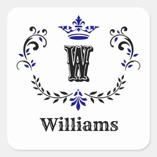 クラウン 花環 モノグラム「W」 スクエアシール (正面)