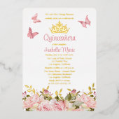 クラウン |蝶ピンクのローズフローラキンセアニラ 箔招待状 (正面)