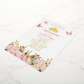クラウン |蝶ピンクのローズフローラキンセアニラ 箔招待状 (回転した状態)