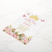 クラウン |蝶ピンクフローラスウィート16誕生日 箔招待状 (回転した状態)