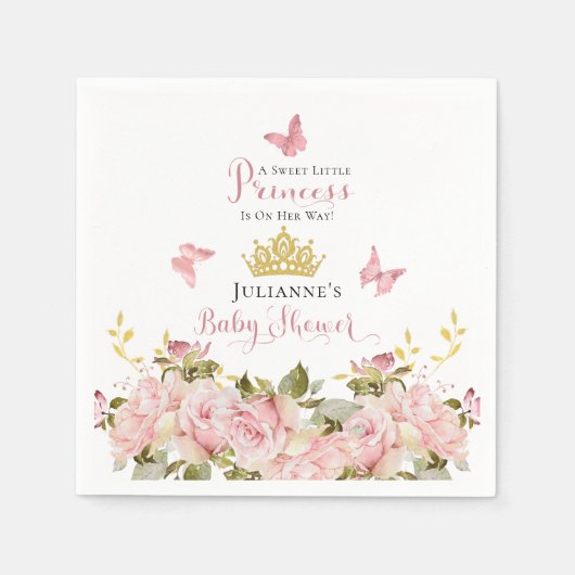 クラウン |蝶フローラプリンセスベビーシャワー スタンダードカクテルナプキン (正面)
