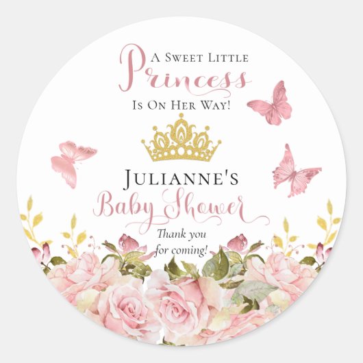 クラウン |蝶フローラプリンセスベビーシャワー ラウンドシール (正面)