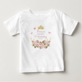 クラウン |蝶フローラプリンセス1st Birthday ベビーTシャツ