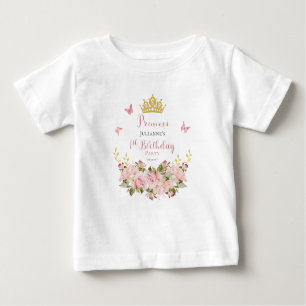 クラウン  蝶フローラプリンセス1st Birthday ベビーTシャツ